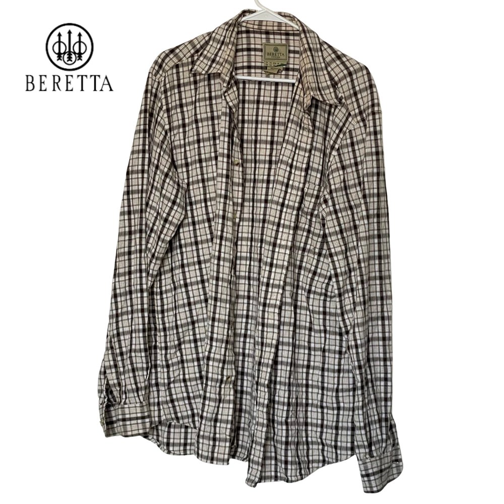 Beretta Men's Long-sleeved Plaid Button-up Shirt SZ XXL